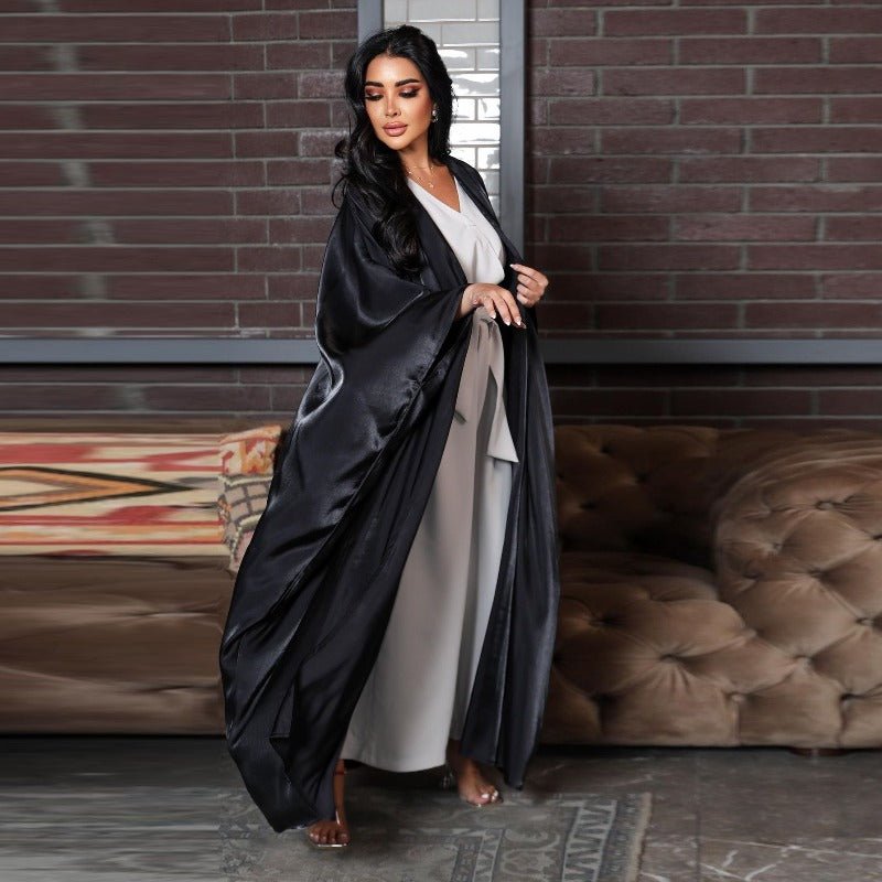 Luxury Silk Satin Bat Sleeve Abaya Robe | Modest V - Neck Evening Dress(MOA225) - Mariam's Collection