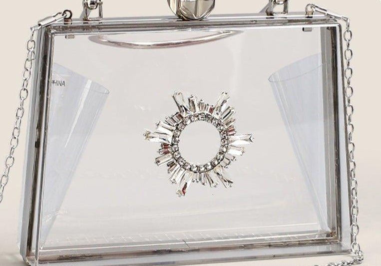 MAC082 Chain Crossbody Rhinestone Acrylic Transparent Evening Bag - Mariam's Collection