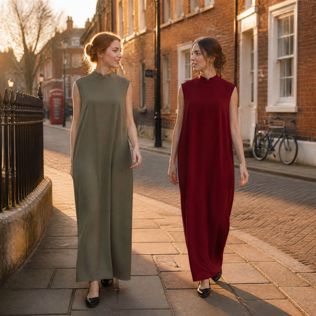 Mandarin-Collar Nida Inner Maxi Dress | Sleeveless Belted Layering Dress(MS569) - Mariam's Collection
