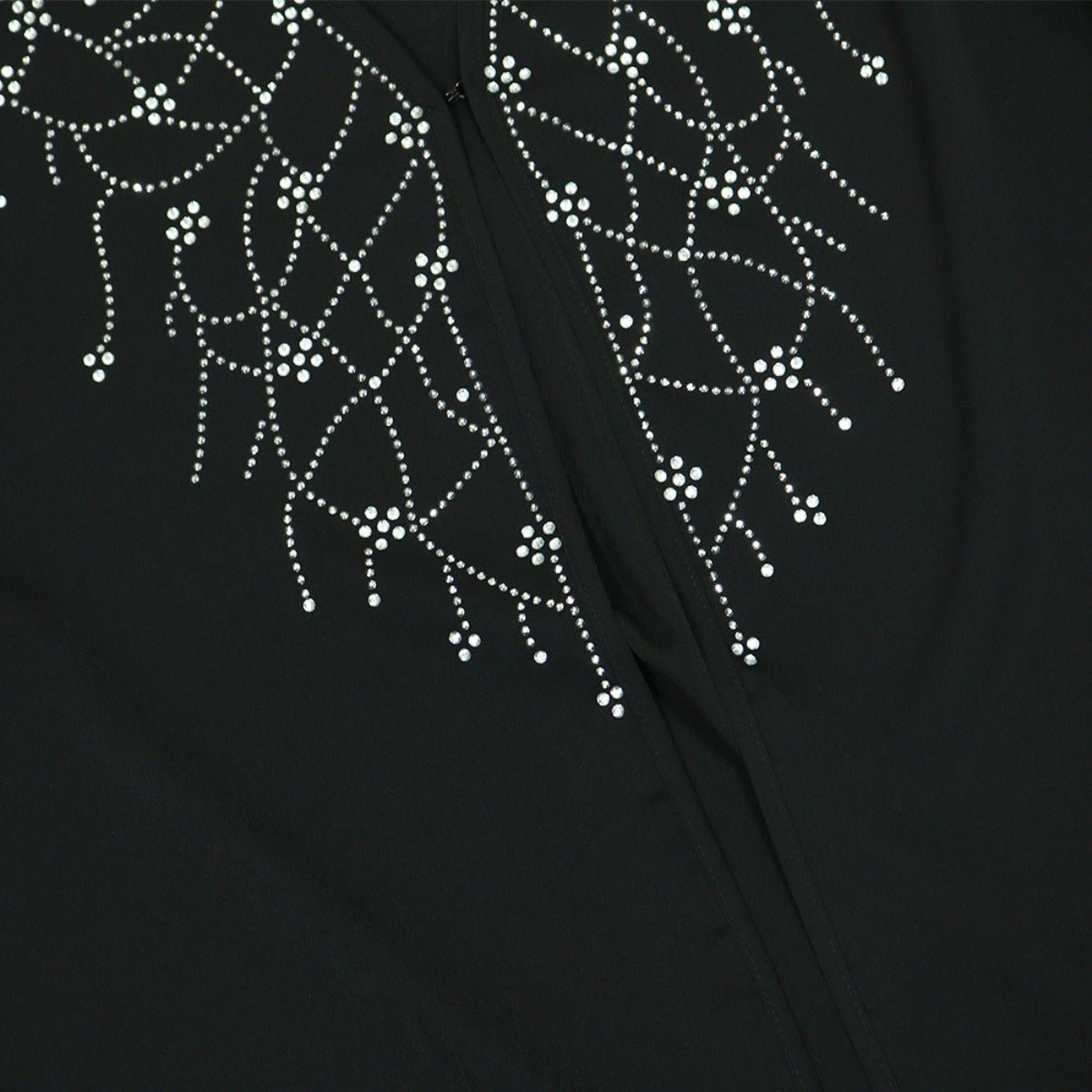 Modest Muslim Loose Fit Black Diamond Embellished V - Neck Abaya Dress(MOA208) - Mariam's Collection