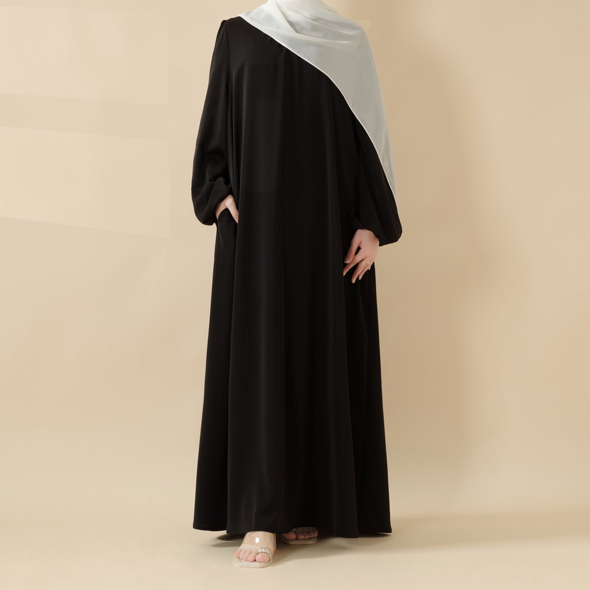 Candy color pastel abaya — breathable opaque nida fabric detail
