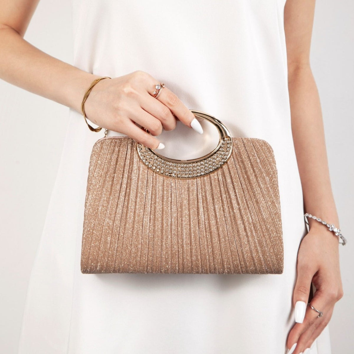 Oval Ring Handle Pleated Satchel Bag(MAC441) - Mariam's Collection