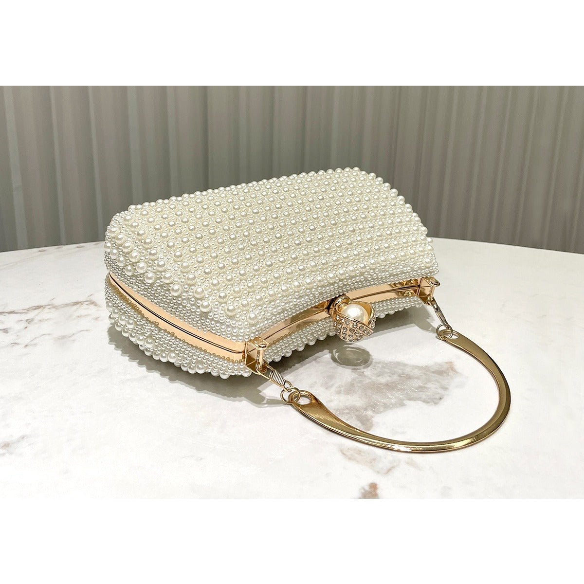 Pearl - Embellished Vintage - Inspired Beaded Box Bag Evening Clutch with Gold Accents. (MAC248) - Mariam's Collection