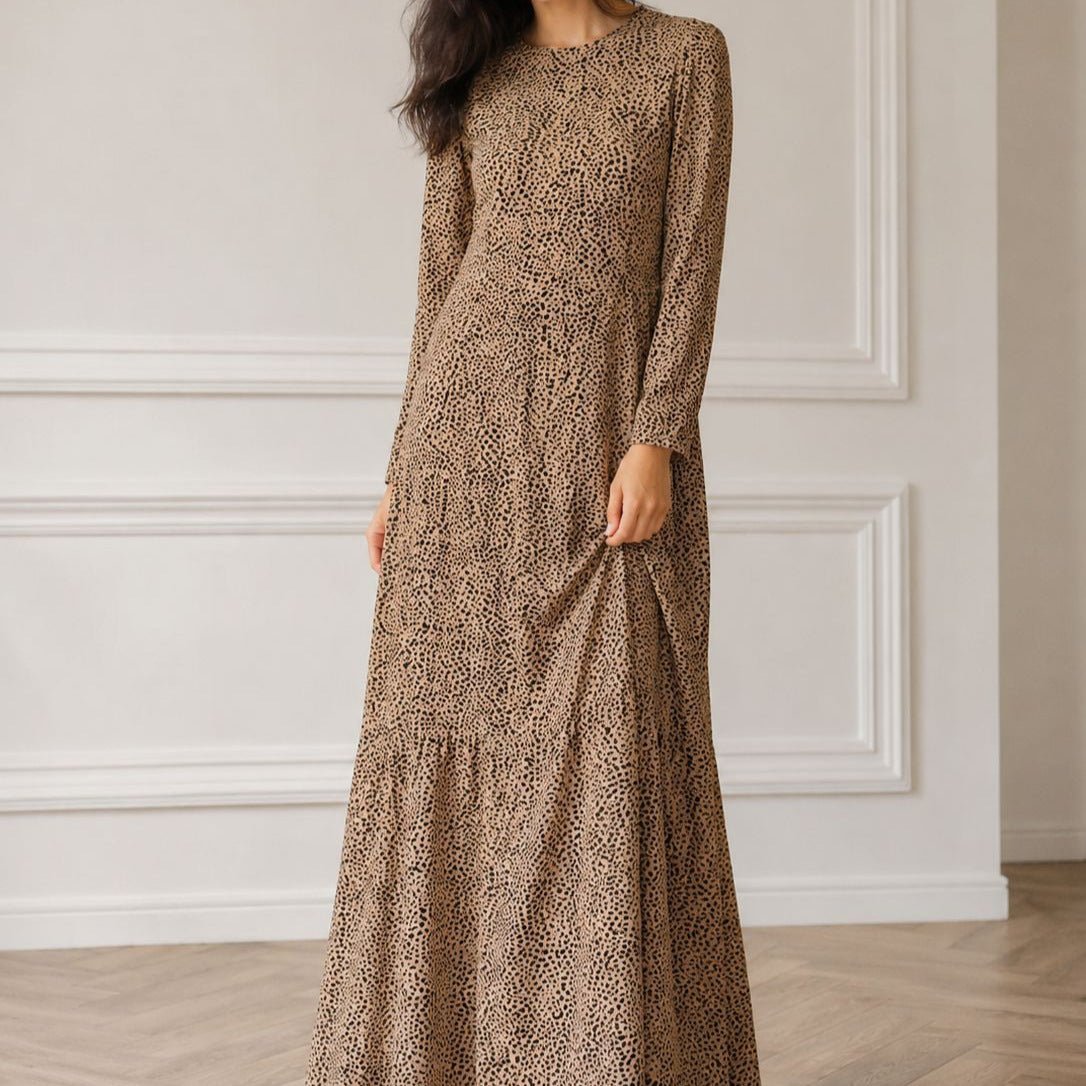Scattered Spot Print Maxi Abaya Dress – Long Sleeve Abaya