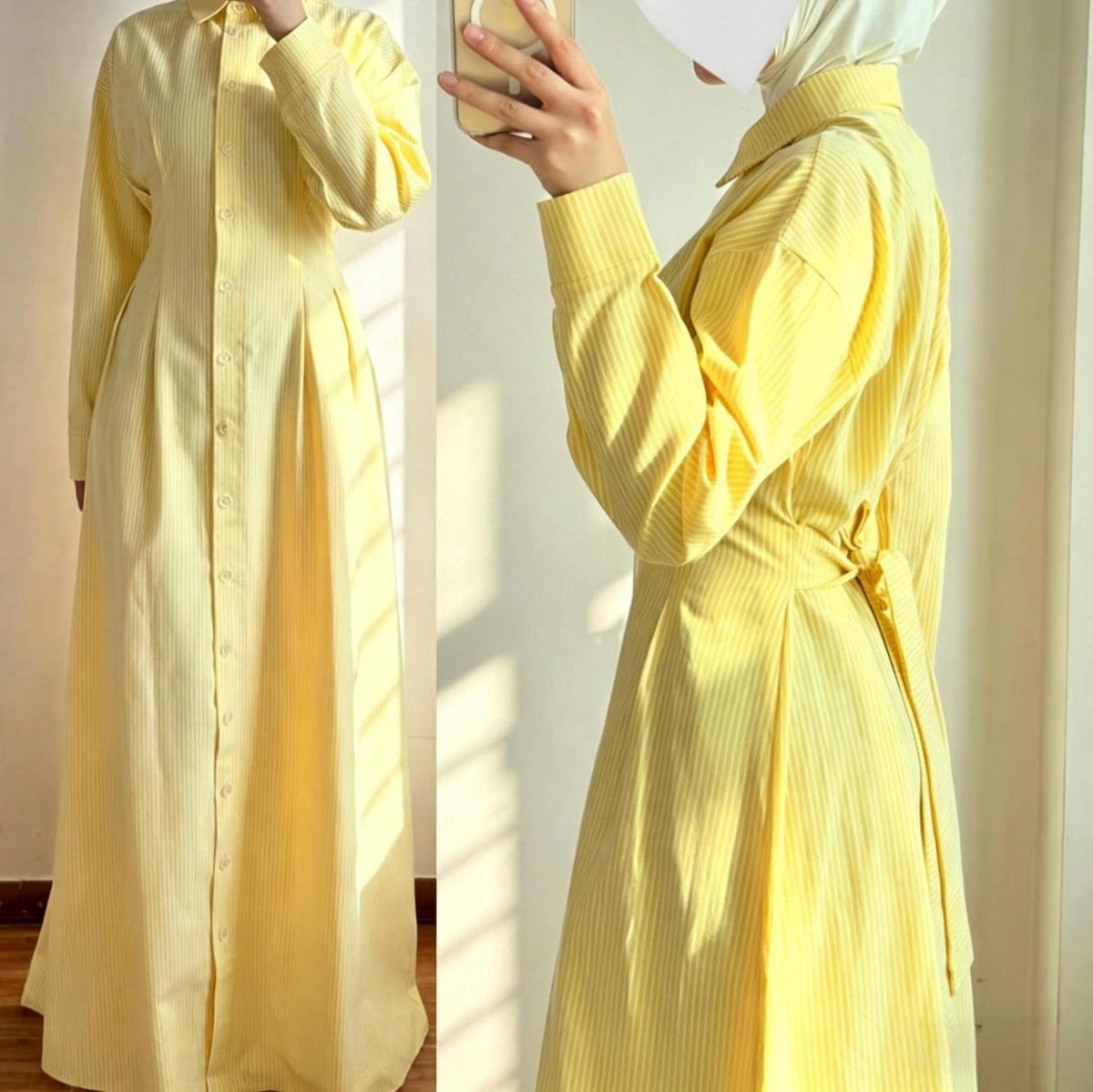 Striped Modest Maxi Dress – Button-Front Shirt Maxi Dress