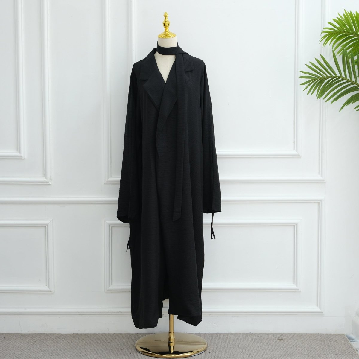 Tailored Blazer Cardigan with Ruched Sleeves | Open - Front Twill Blend Jacket(MOA246) - Mariam's Collection