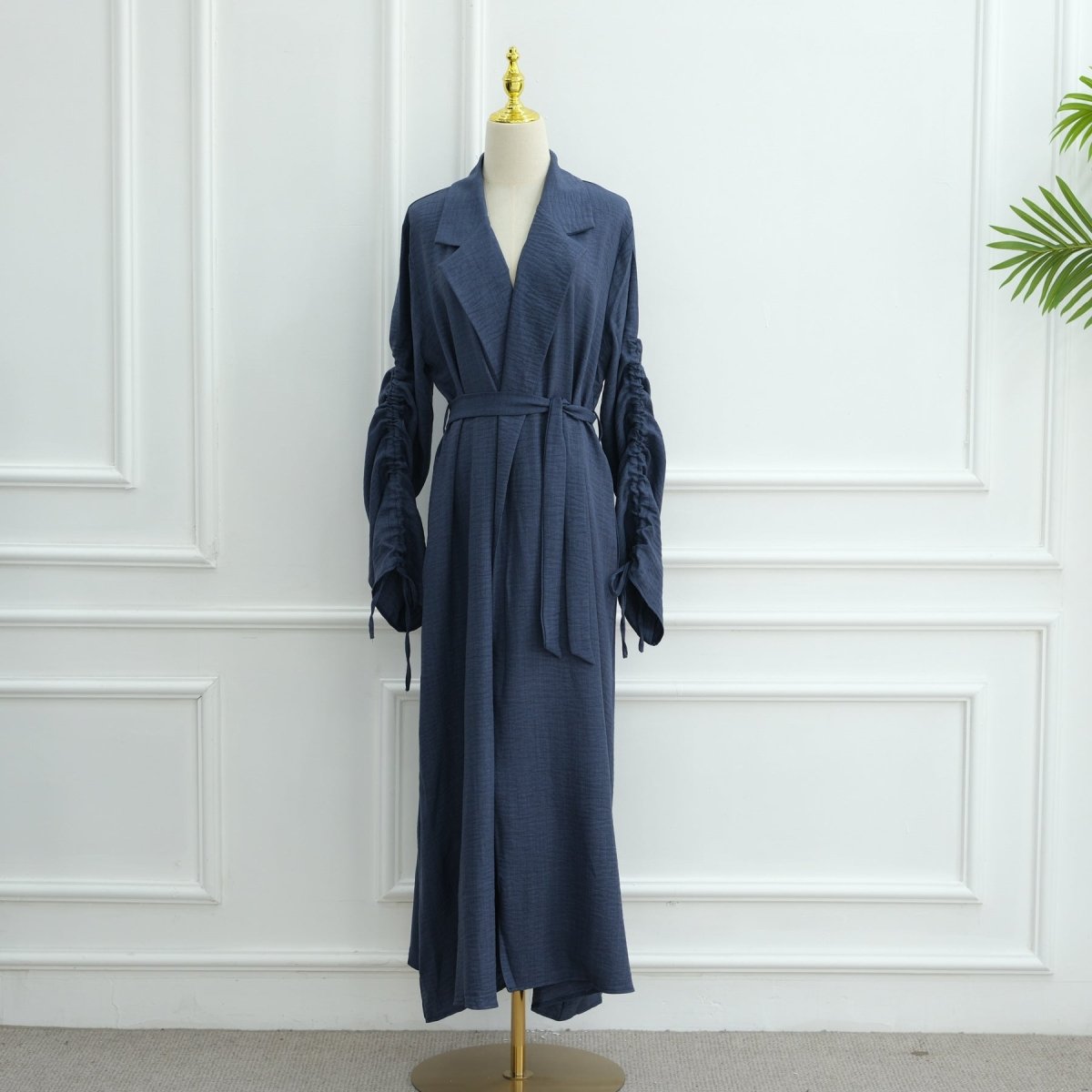 Tailored Blazer Cardigan with Ruched Sleeves | Open - Front Twill Blend Jacket(MOA246) - Mariam's Collection