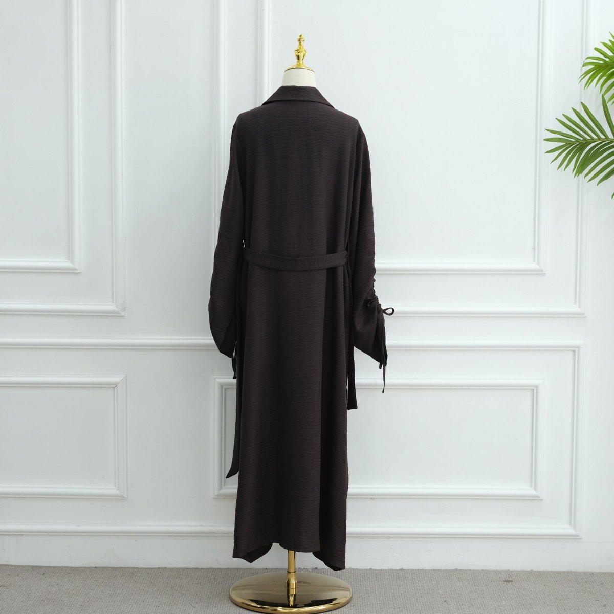 Tailored Blazer Cardigan with Ruched Sleeves | Open - Front Twill Blend Jacket(MOA246) - Mariam's Collection