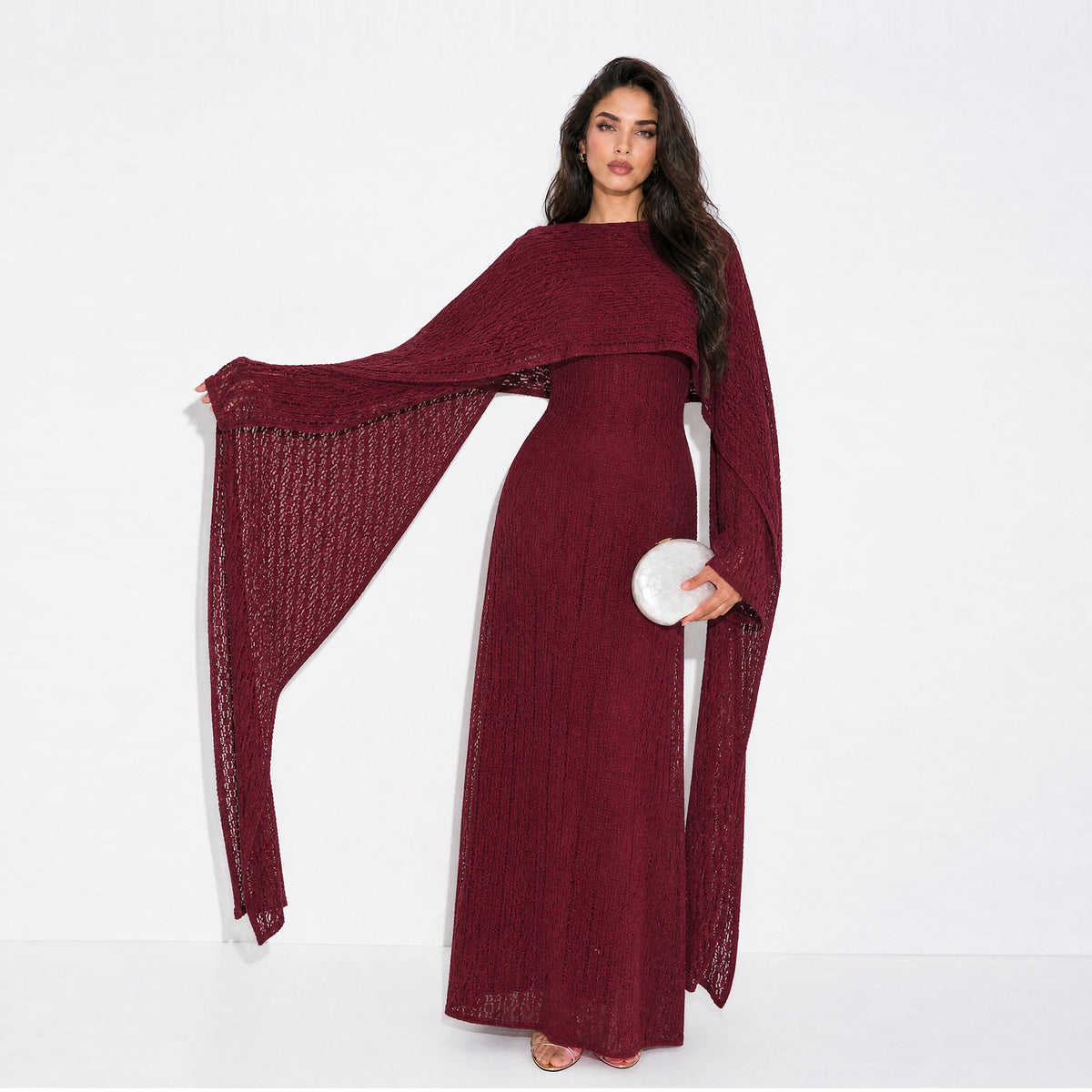 Floral Lace Cape-Sleeve Maxi Dress – Modest Occasion Dress