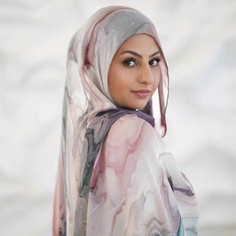 Tie - Dye Watercolor Print Satin Hijab Scarf(MH212) - Mariam's Collection
