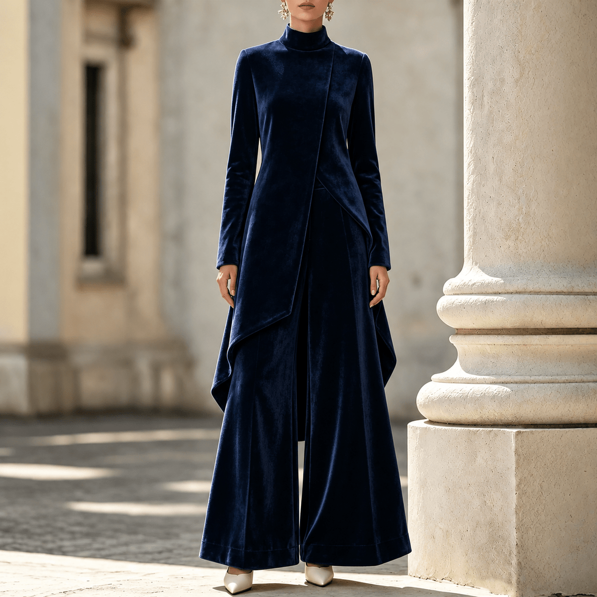 Velvet-Look Asymmetric Two-Piece Set(MS564) - Mariam's Collection