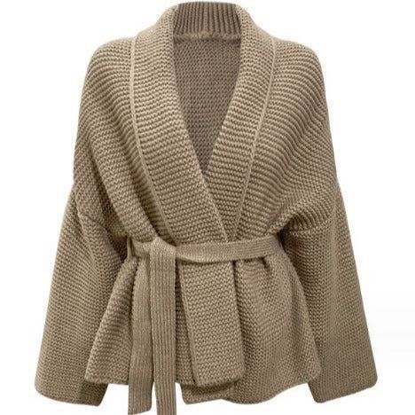 Waffle Knit Robe Cardigan | Belted Oversized Sweater Coat(MS198) - Mariam's Collection