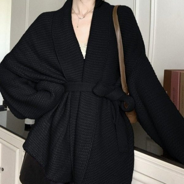 Waffle Knit Robe Cardigan | Belted Oversized Sweater Coat(MS198) - Mariam's Collection