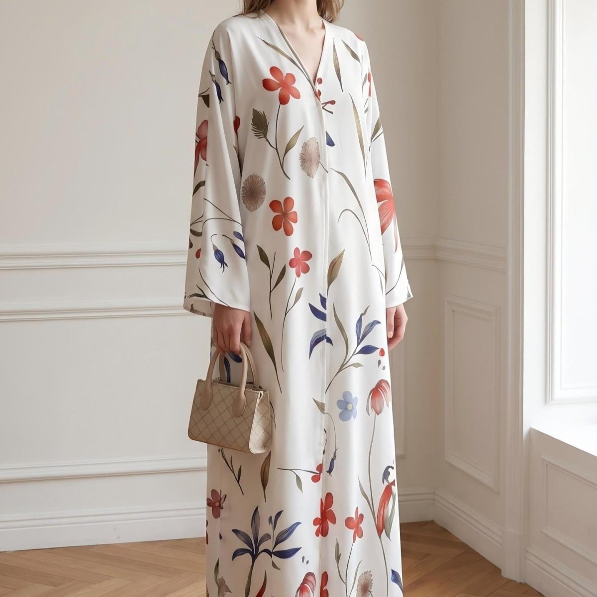 Watercolour Floral Open Abaya – Botanical Print Abaya