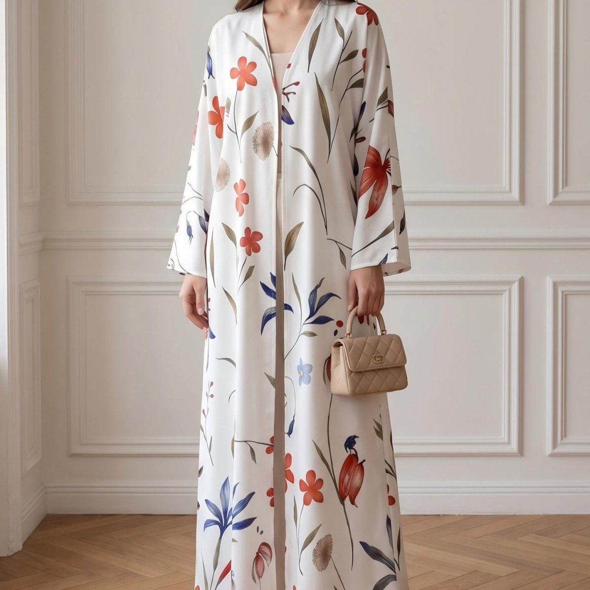 Watercolour Floral Open Abaya – Botanical Print Abaya