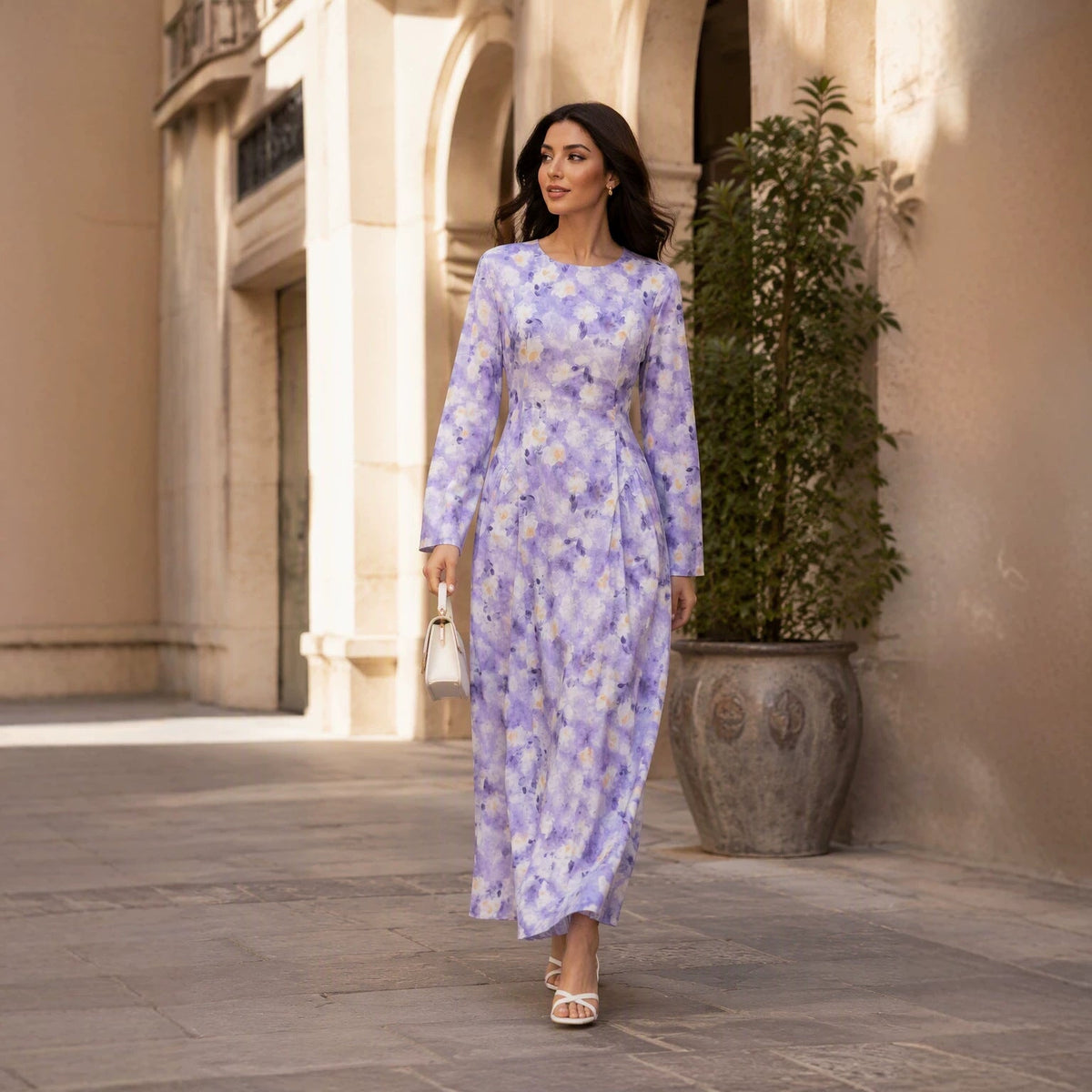 Watercolour Floral Maxi Dress – Bell Sleeve Flared Maxi Dress