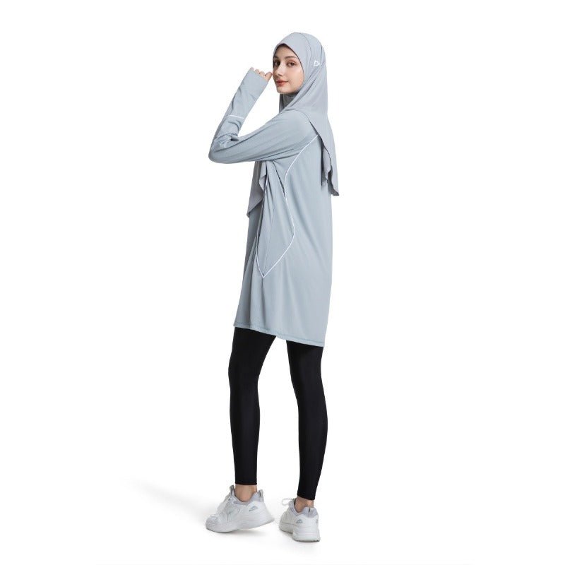 Women's Quick Dry Long Sleeve Modest Workout Top | Polyester Athletic Yoga Tunic with Simple Lines(MS114) - Mariam's Collection