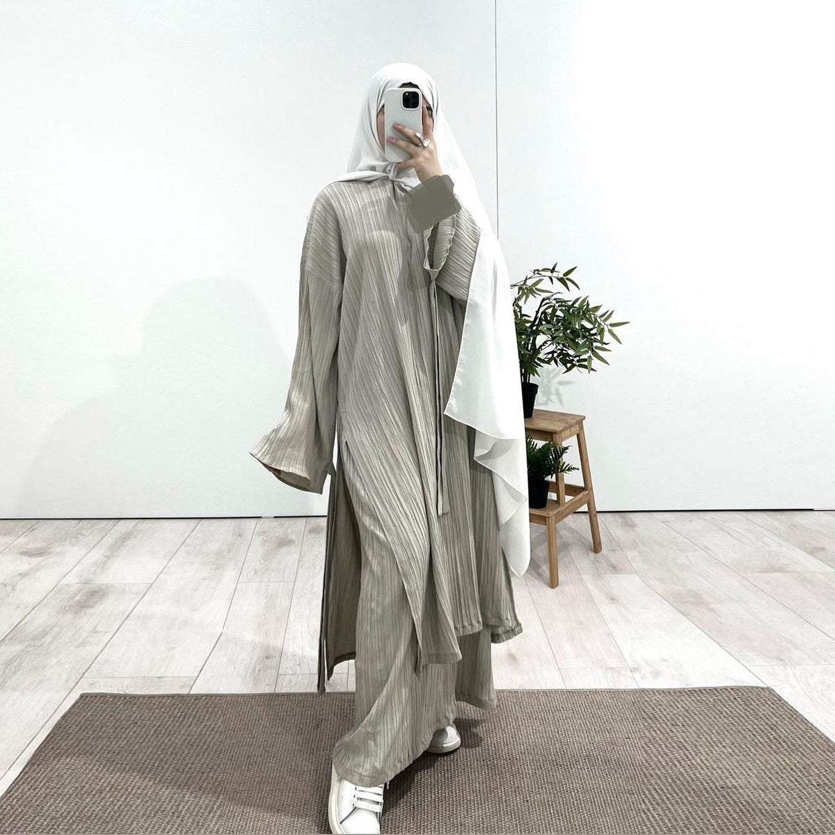Ensemble Robe et Jupe à Texture Froissée Muslim Modest Fashion (MS103)