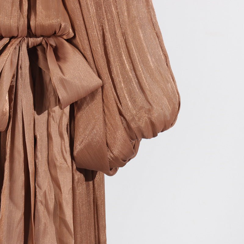 Balloon Sleeve Tie - Neck Maxi Dress(MS303) - Mariam's Collection