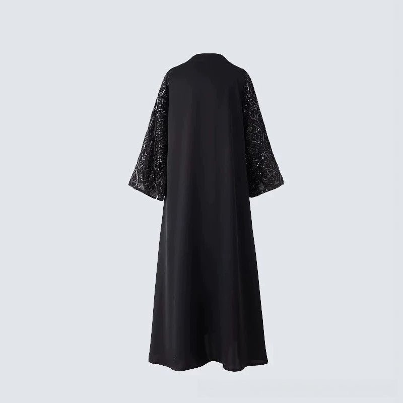 Black Sequin Embroidered Open Abaya – Beaded Sleeve Abaya