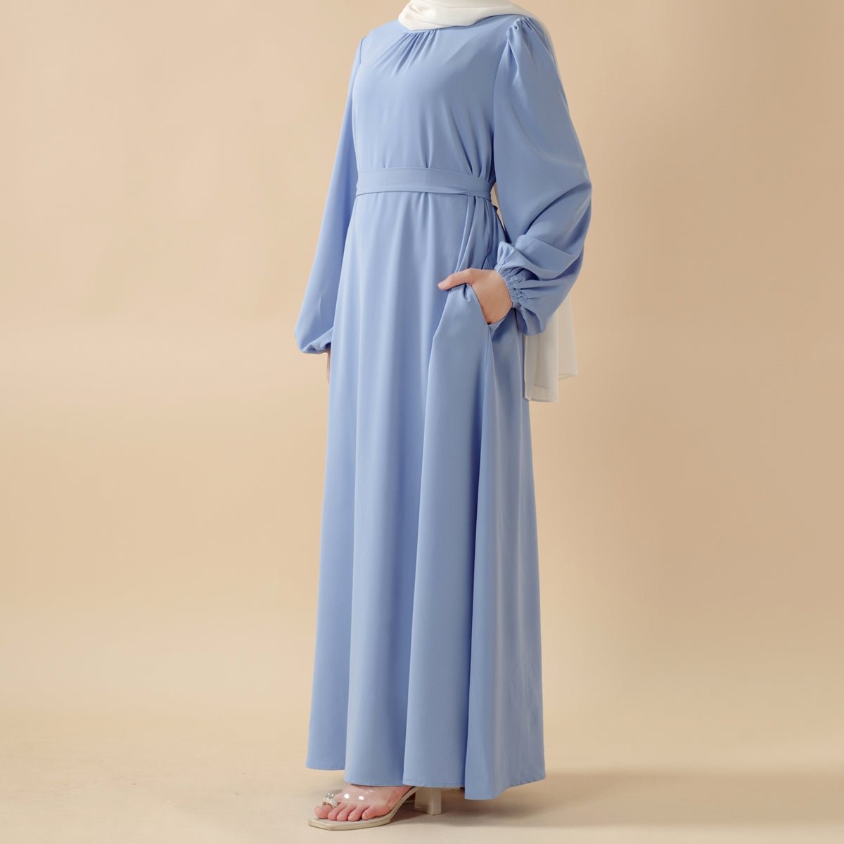 Back view of full-length pleated modest closed abaya