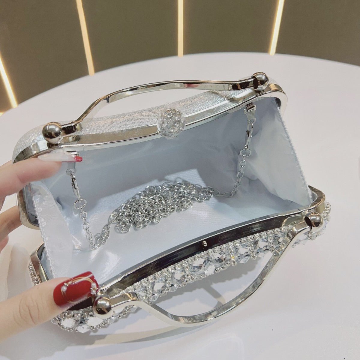 Crystal - Embellished Clutch Bag with Tassels – Versatile Evening Purse for Weddings & Galas (MAC276) - Mariam's Collection