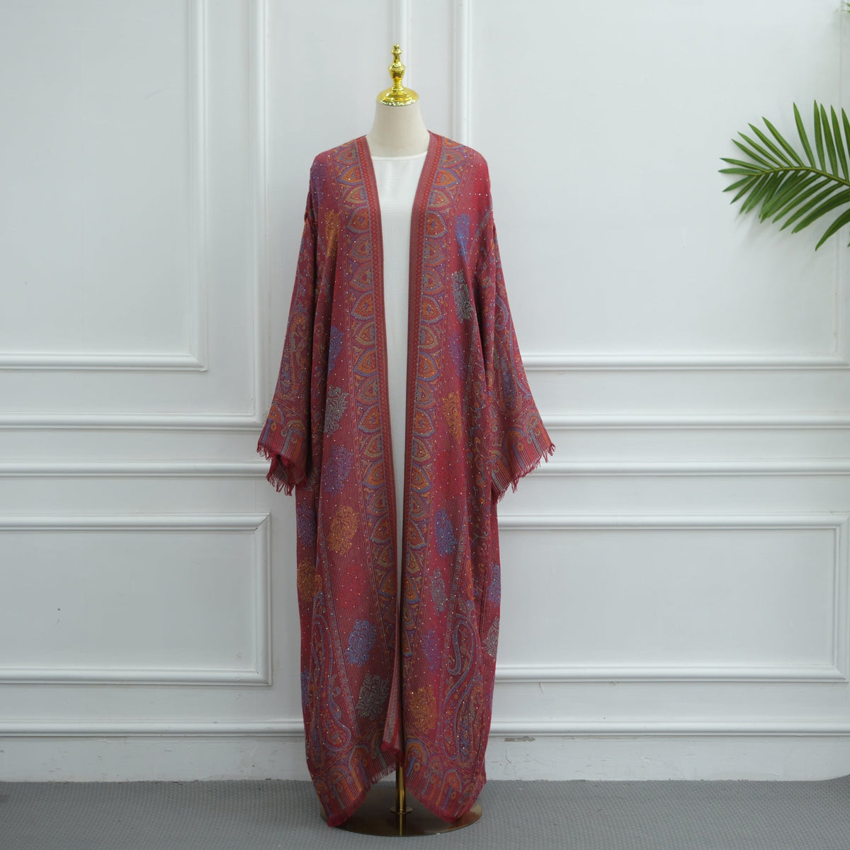 Front styling of jacquard two-piece abaya and hijab set