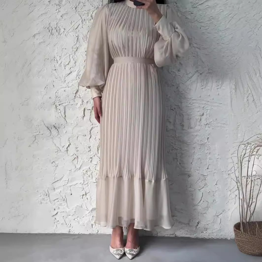 Elegant Lightweight Textured Long Skirt with Puff Sleeves Abaya Dress. (MA201) - Mariam's Collection