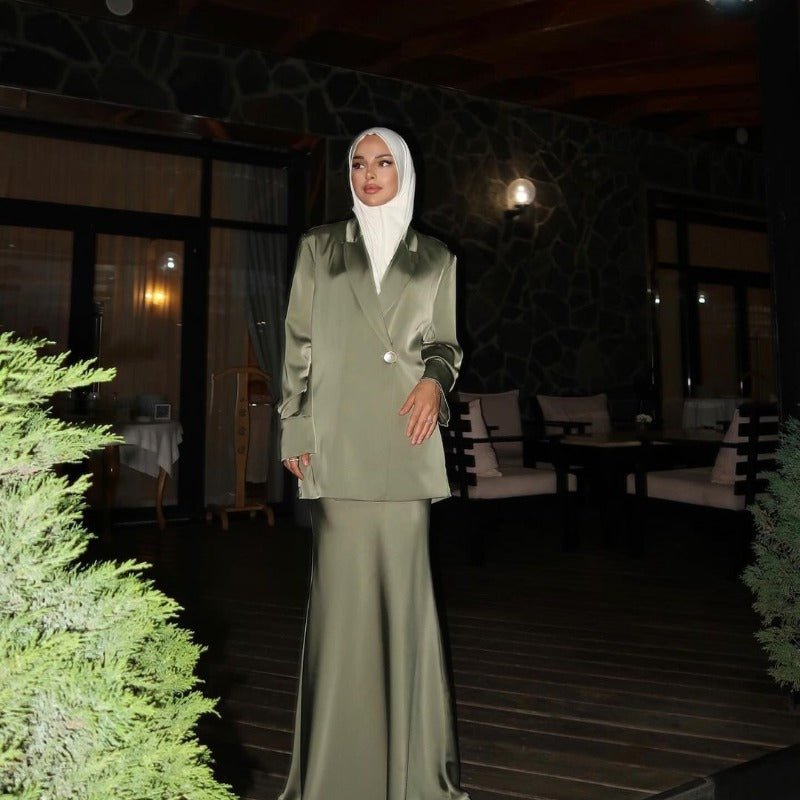 Elegant Satin Blazer & Skirt Set | Professional Two - Piece Suit - Luxurious Office Wear(MS129) - Mariam's Collection