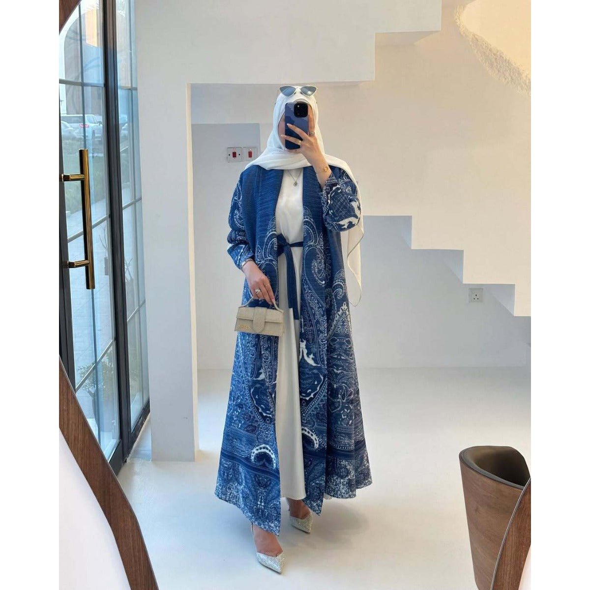 Floral Print Muslim Trench Coat - Modest Commuter Jacket Cape Robe(MOA212) - Mariam's Collection