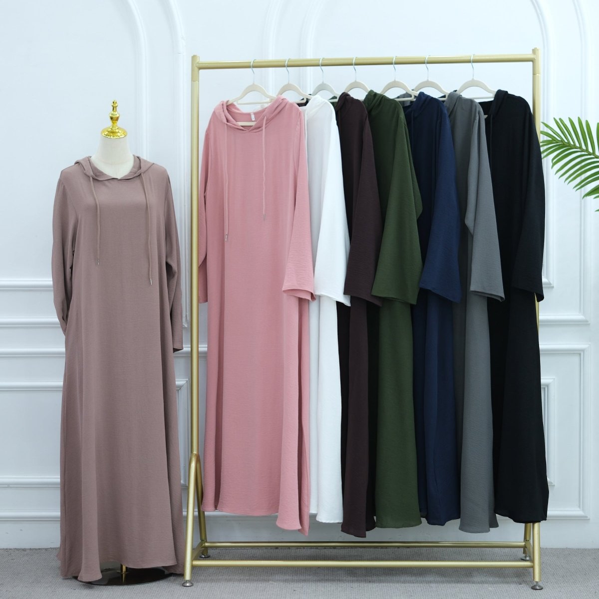 Ice Silk Crinkle Hooded Dress with Pockets(MA393) - Mariam's Collection