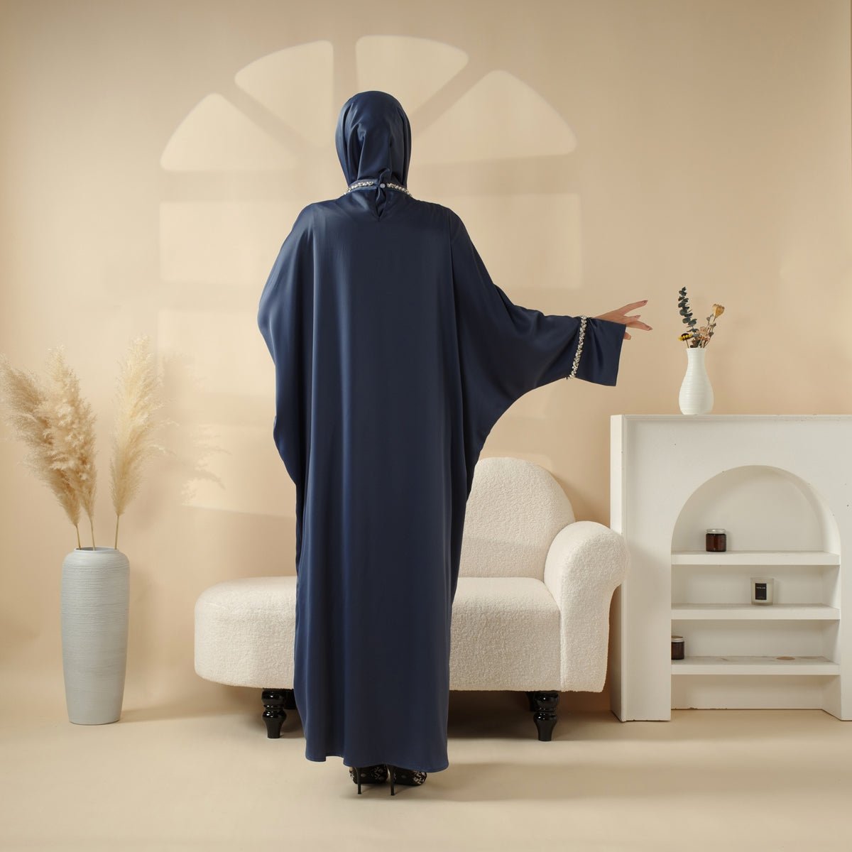 Kaftan Batwing Sleeve Luxury Satin Diamond Abaya 2 - Piece Set (MA121) - Mariam's Collection