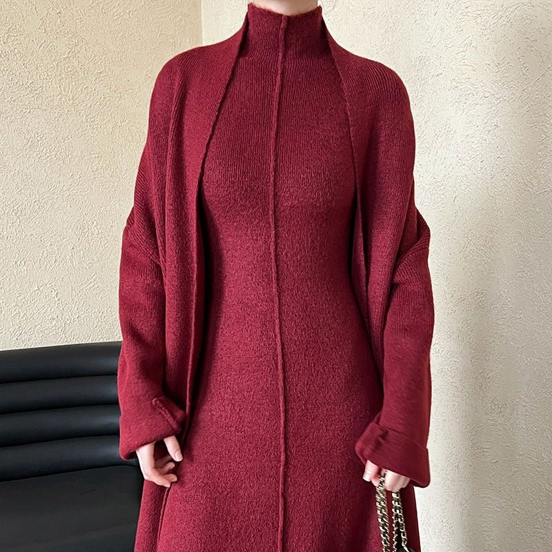 Long Knit Cardigan & Turtleneck Dress Set(MS177) - Mariam's Collection