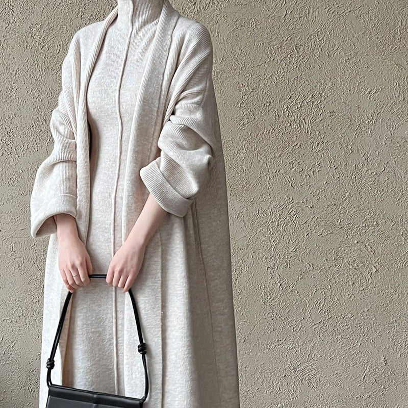 Long Knit Cardigan & Turtleneck Dress Set(MS177) - Mariam's Collection
