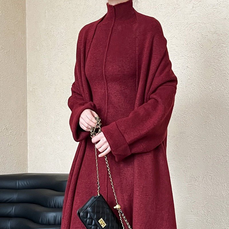 Long Knit Cardigan & Turtleneck Dress Set(MS177) - Mariam's Collection
