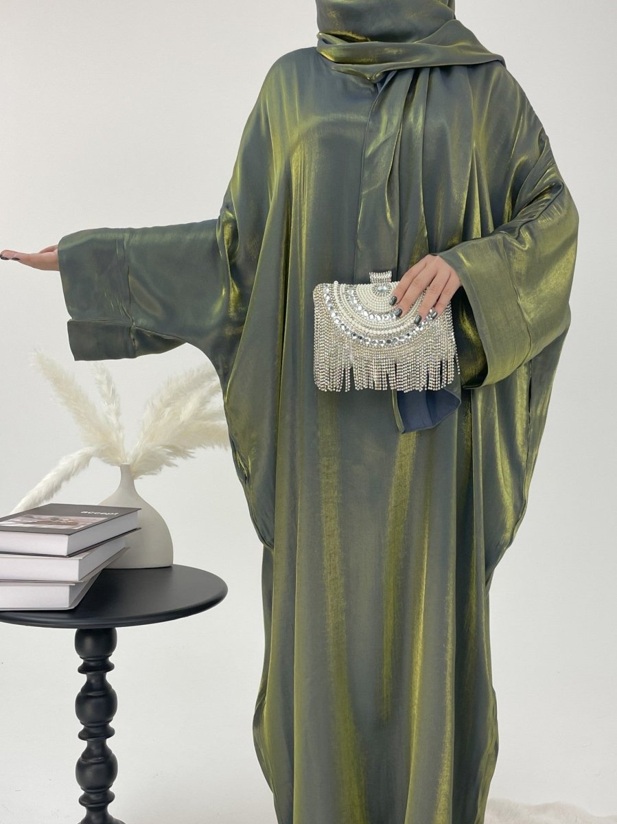 Luxury Bubble Sleeve Abaya Dress | Muslim Elegant Evening Wear Glossy Modest Robe. (MA245) - Mariam's Collection
