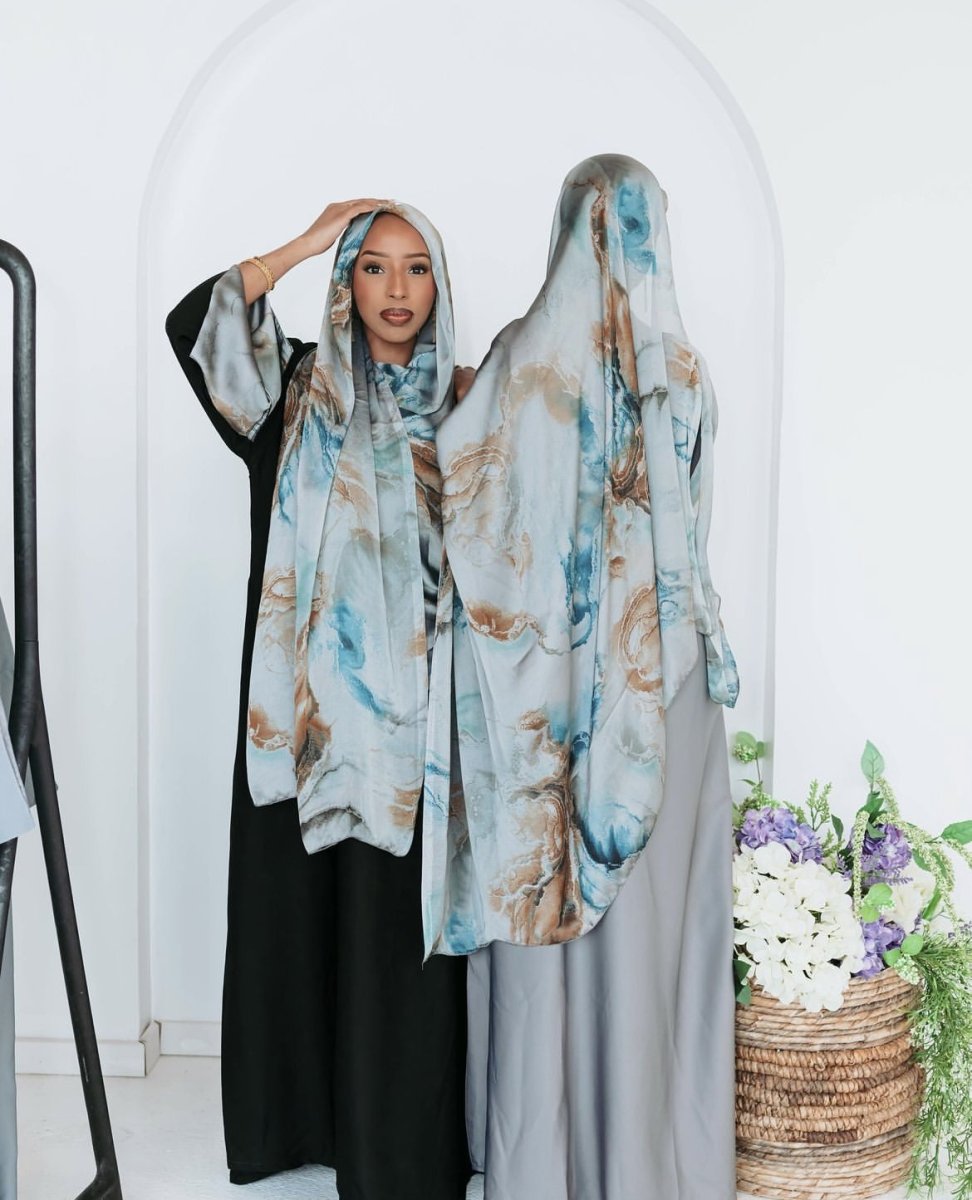 Luxury Premium Silk - Like Printed Hijab Scarf | 180x85cm Large Rectangle Hijab(MH146) - Mariam's Collection