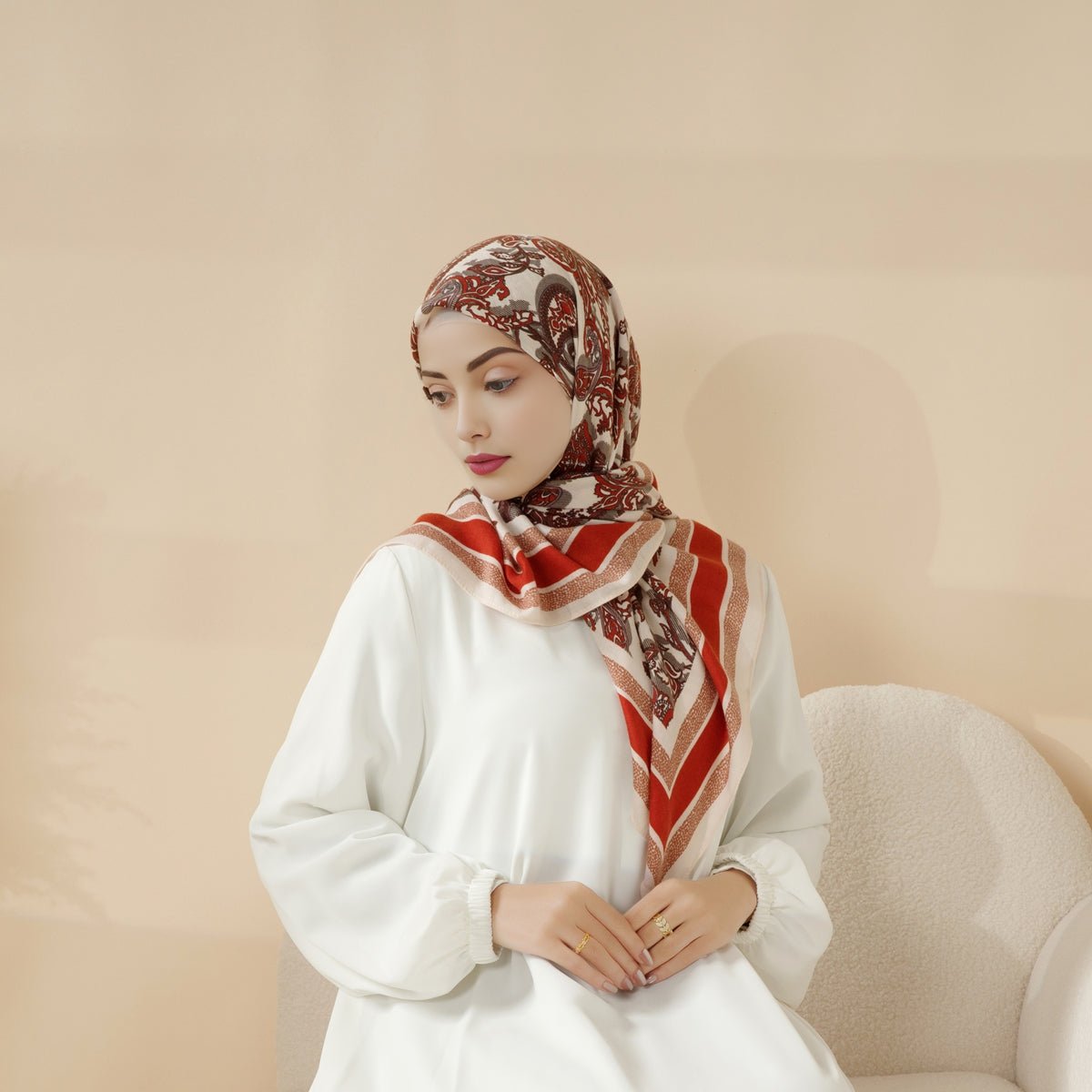 MH096 Printed Cashmere Touch Square Hijab - Mariam's Collection