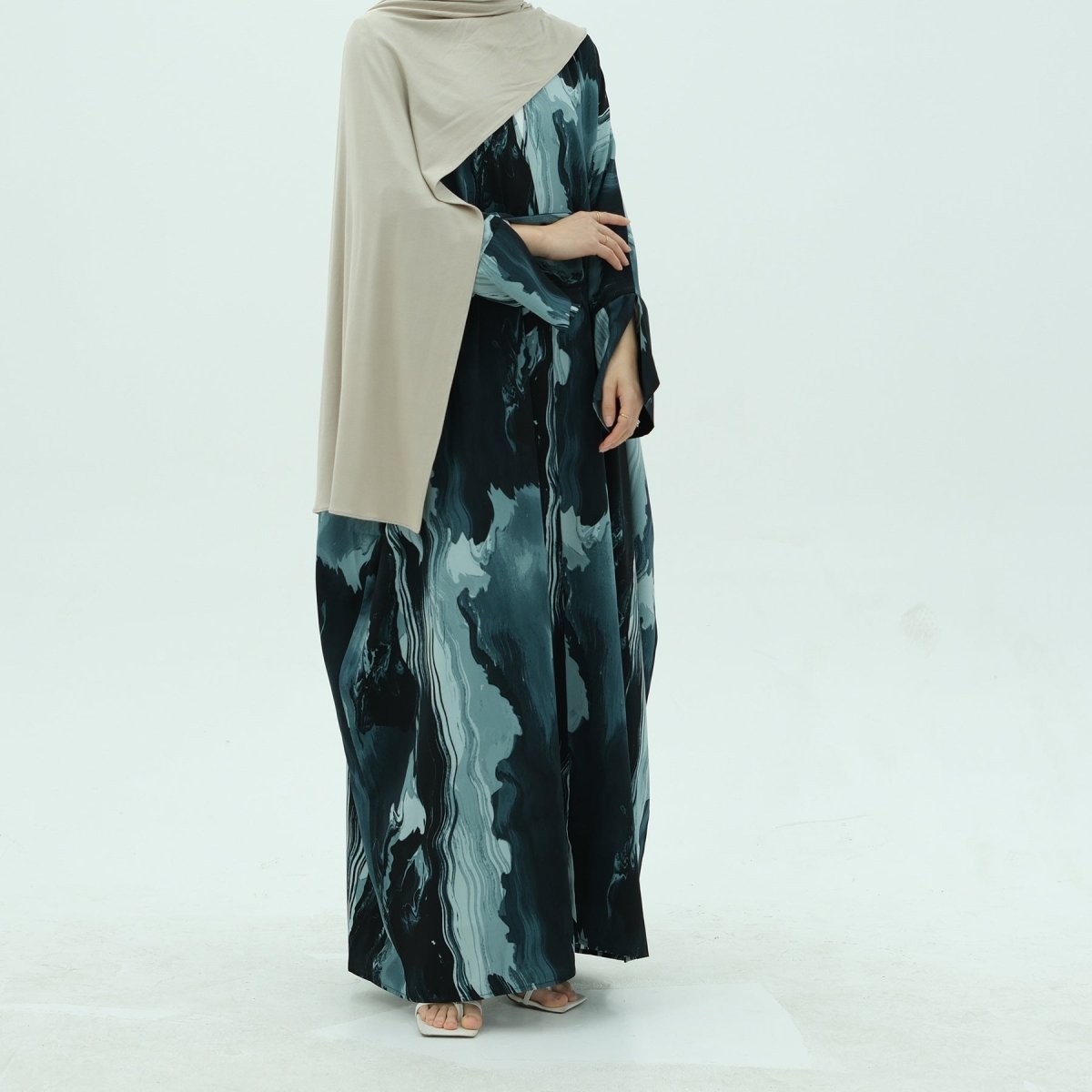 Modest Islamic Fashion Artistic Floral Geometric Designs Elegant Printed Cardigan Abaya. (MOA154) - Mariam's Collection