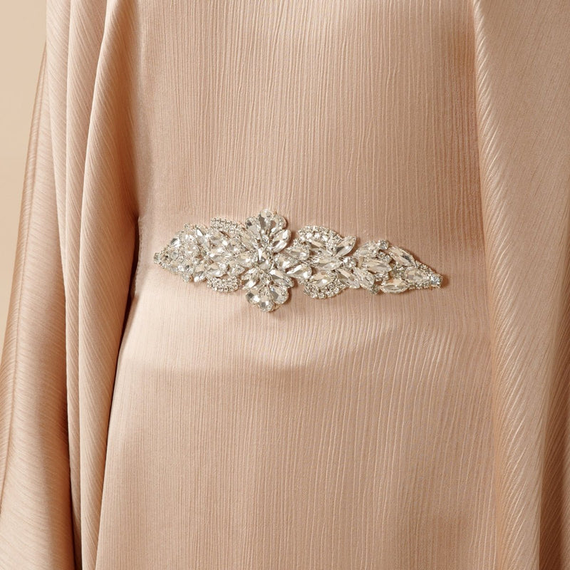 Modest Kaftan for Special Occasions: Batwing Abaya With Rhinestone Waist (MA135) - Mariam's Collection