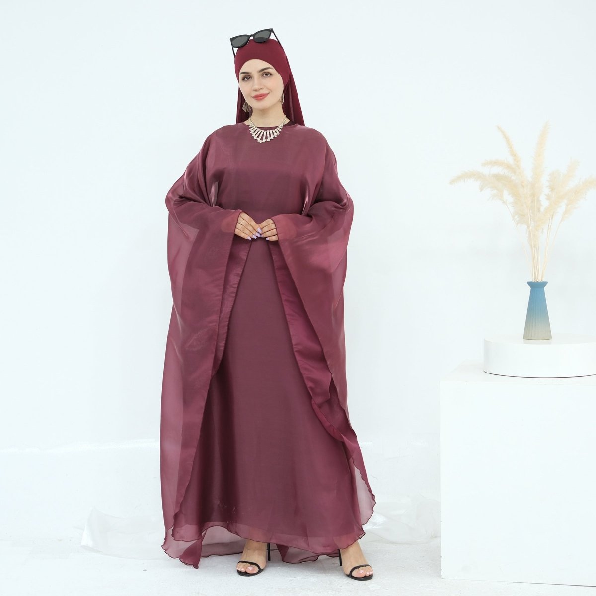 Modest Luxury Solid Color Robe Dress Set | Elegant Bell Sleeve Abaya. (MA246) - Mariam's Collection