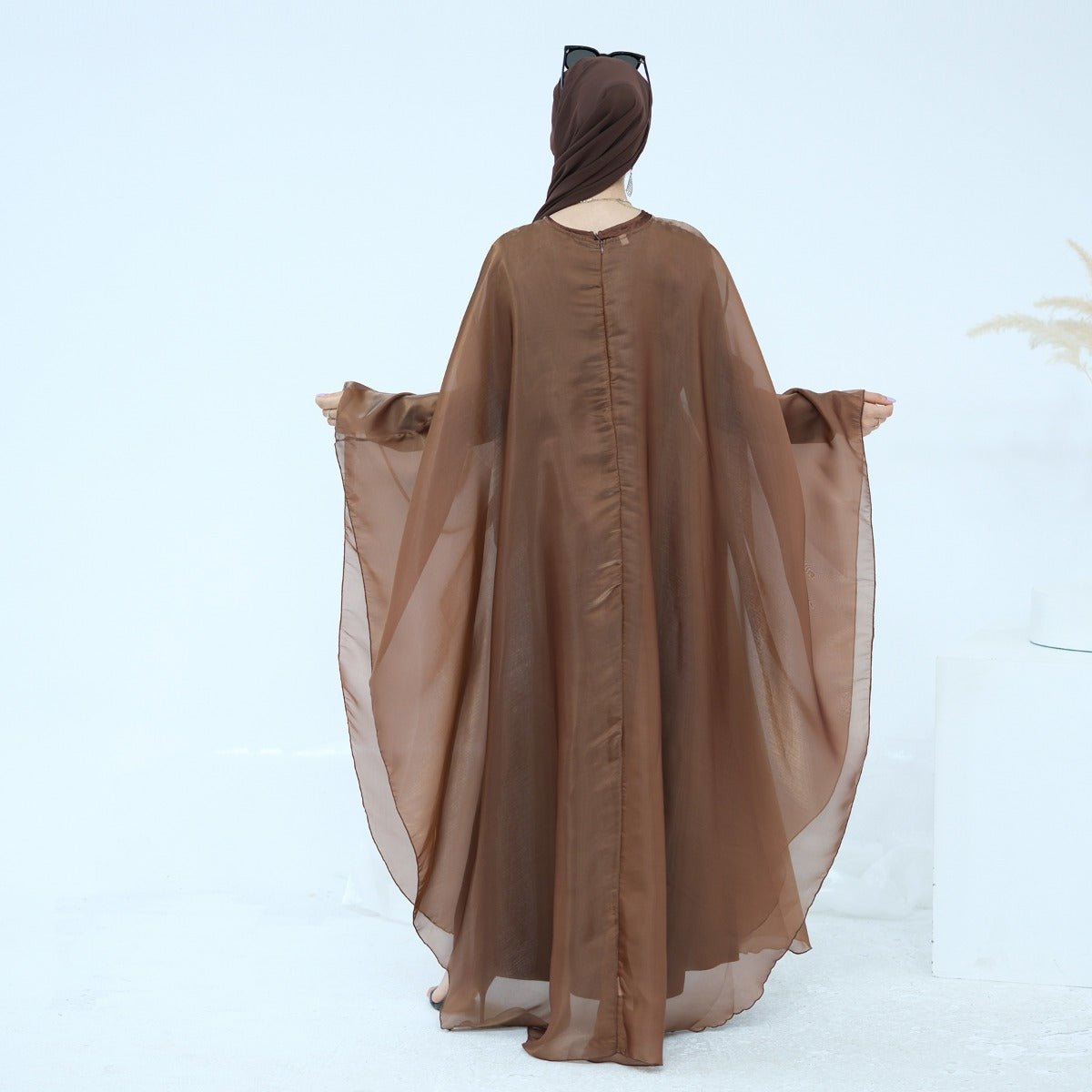 Modest Luxury Solid Color Robe Dress Set | Elegant Bell Sleeve Abaya. (MA246) - Mariam's Collection