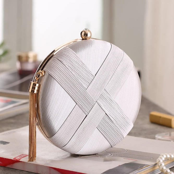 Round Evening Clutch Handbag with Braided Accent (MAC287) - Mariam's Collection