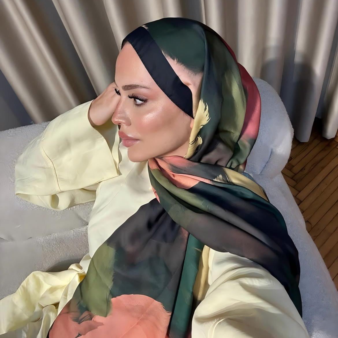 Satin Silk Printed Hijab Scarf | Printed Satin Hijab Scarf