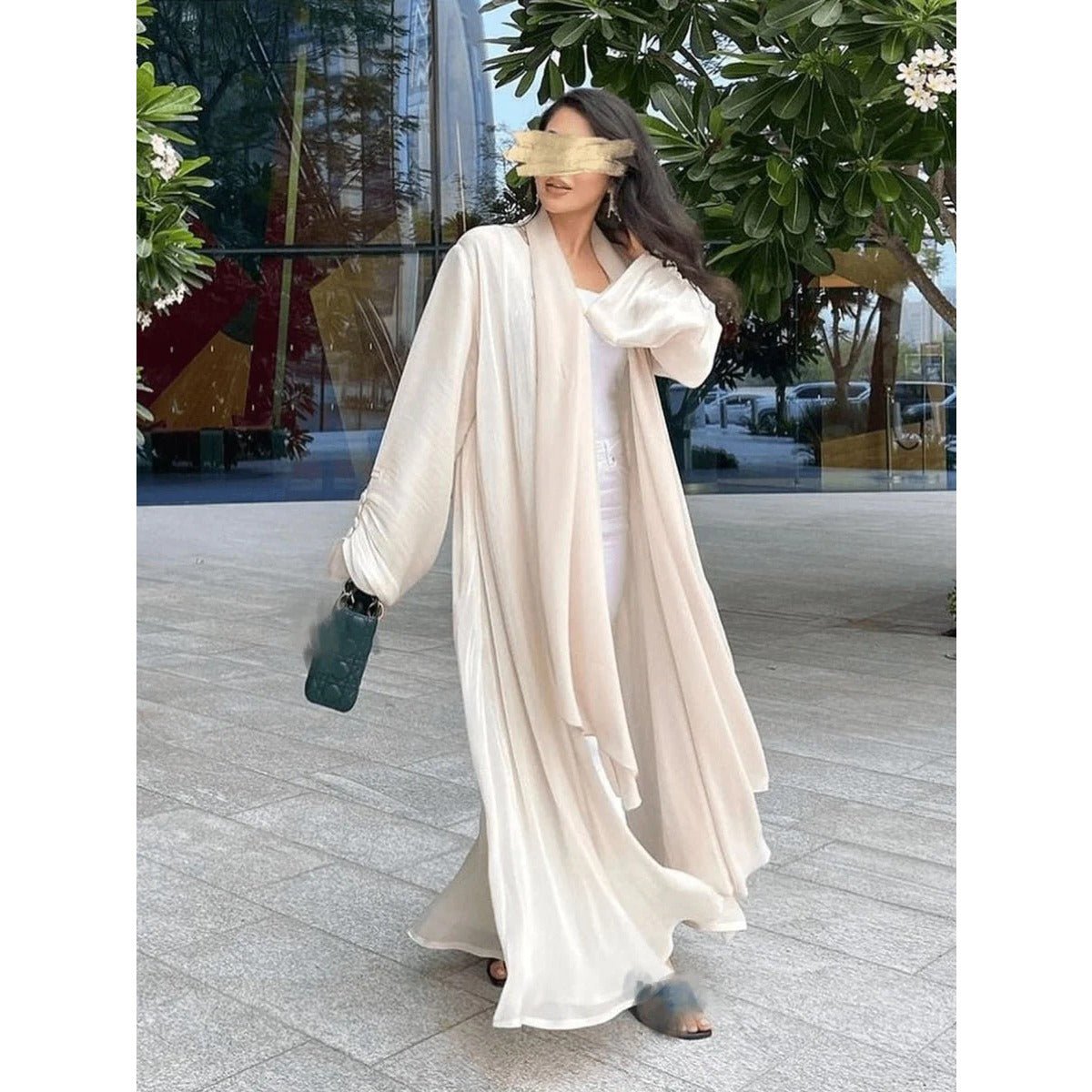 Shiny Satin Open Abaya | Shiny Abaya With Flying Sleeves (MOA141) - Mariam's Collection