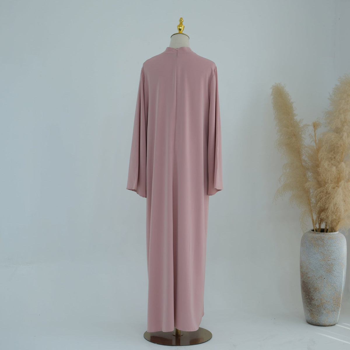 Stand-Collar Nida Maxi Dress | Long-Sleeve Belted Modest Dress(MA475) - Mariam's Collection