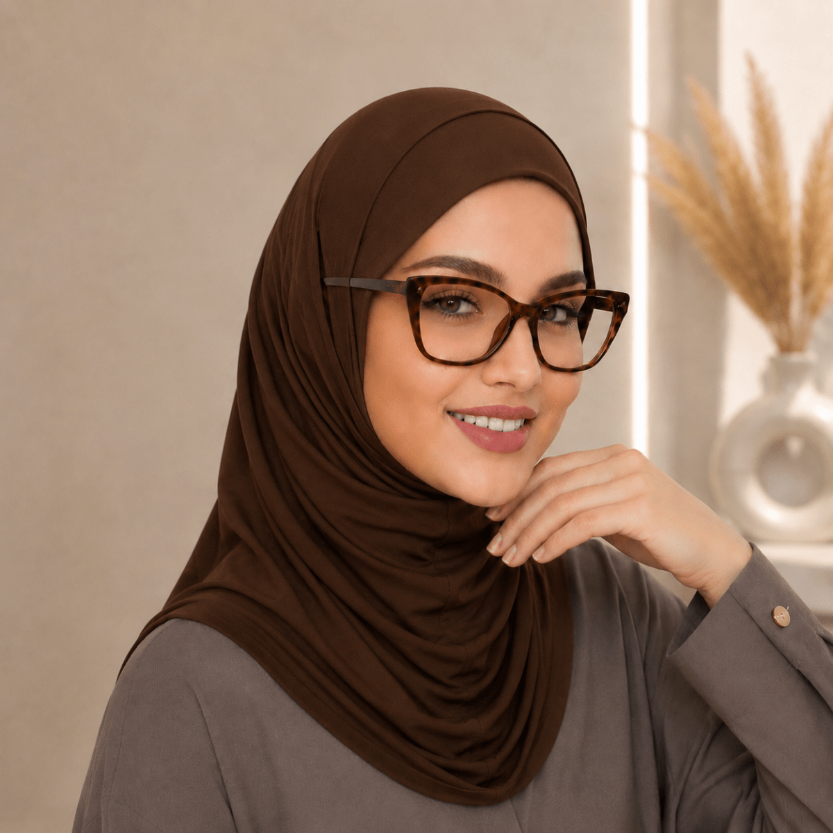 close-up of stretch chin fit on modal hijab