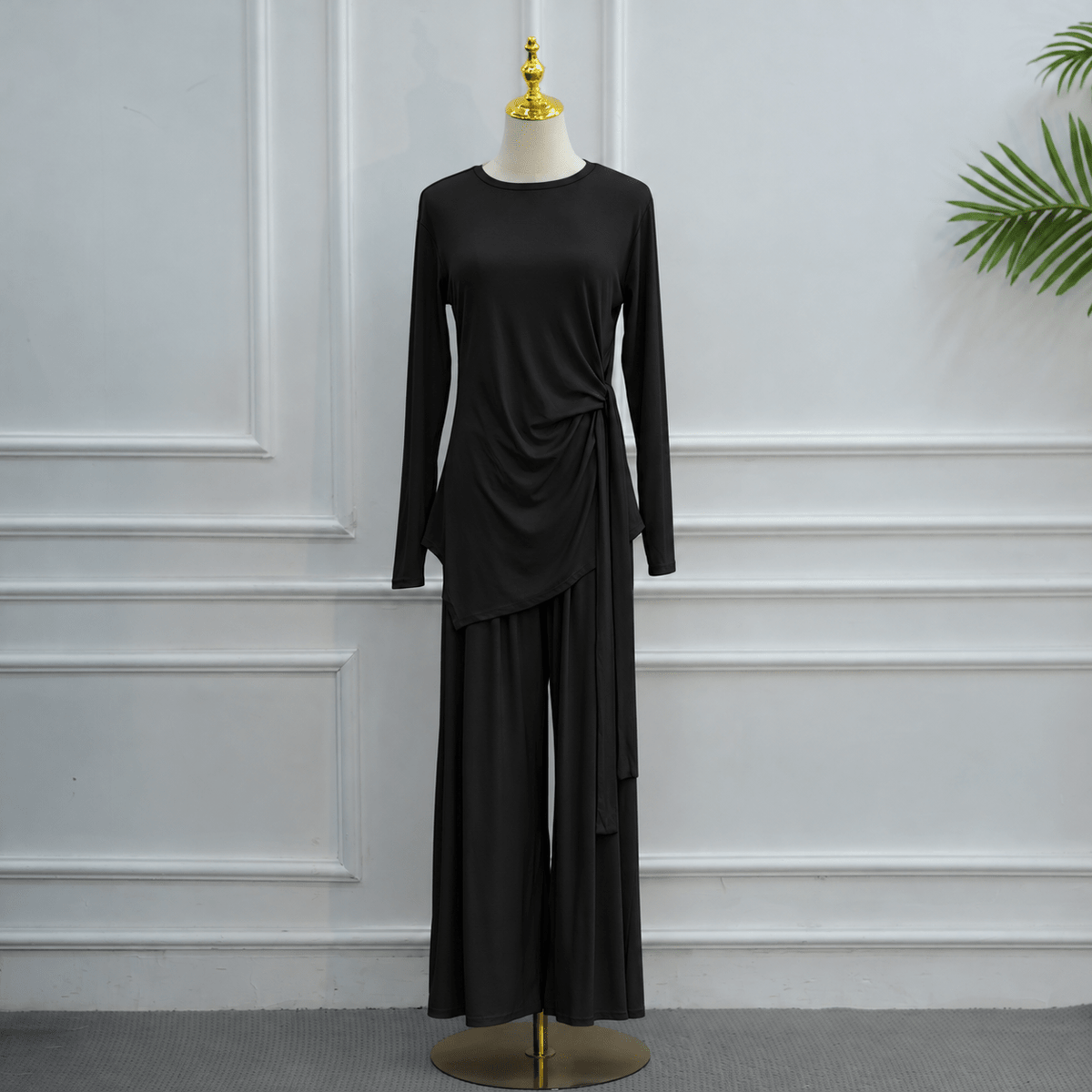 Stretch Jersey-Feel Top & Wide-Leg Pants Set(MS585) - Mariam's Collection
